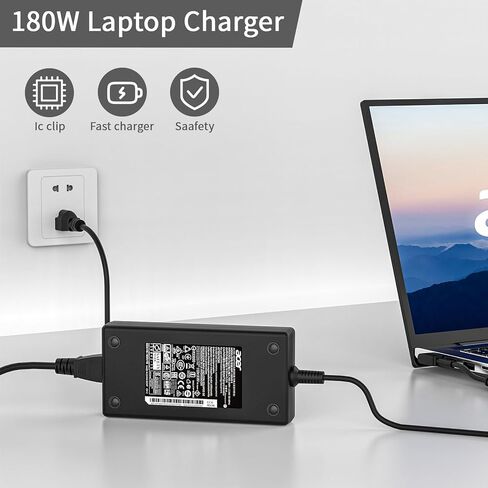 شاحن كمبيوتر محمول 180 واط لجهاز Acer Predator Helios 300 Gaming Laptop Nitro 5 PH315-52 PH315-51 G3-571 G3-572 Predator Triton 300 500 AN515-54 AN517-52-52T3 AN517-42-R6BL ADP-180MB محول تيار متردد in Kuwait