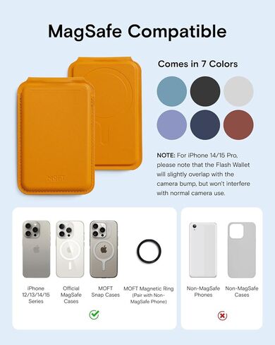 MOFT MagSafe Wallet, Card Holder Fit 1-2 Cards, Strong Magnetic Wallet with Angle Adjustment, MOVAS Vegan Leather Phone Wallet for iPhone 15/14/13/12 Series, Jet Black in Kuwait