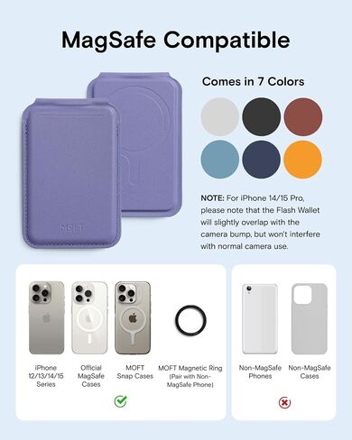 MOFT MagSafe Wallet, Card Holder Fit 1-2 Cards, Strong Magnetic Wallet with Angle Adjustment, MOVAS Vegan Leather Phone Wallet for iPhone 15/14/13/12 Series, Jet Black in Saudi Arabia