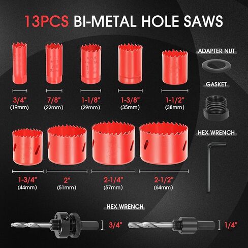 DNA MOTORING 9pc Bi-Metal Cutter Hole Saw Set Hole Saw Kit for Thin Metal, Wood, Steel, Plate, Hole Saw Drilling Kit, W/Case, TOOLS-00542 in Saudi Arabia