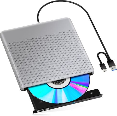 محرك أقراص DVD خارجي، واجهة USB-A+Type-c، متوافق مع محرك أقراص CD DVD المحمول، محرك أقراص CD/DVD للقراءة والكتابة متوافق مع Windows7-11/Mac OS رمادي in Saudi Arabia