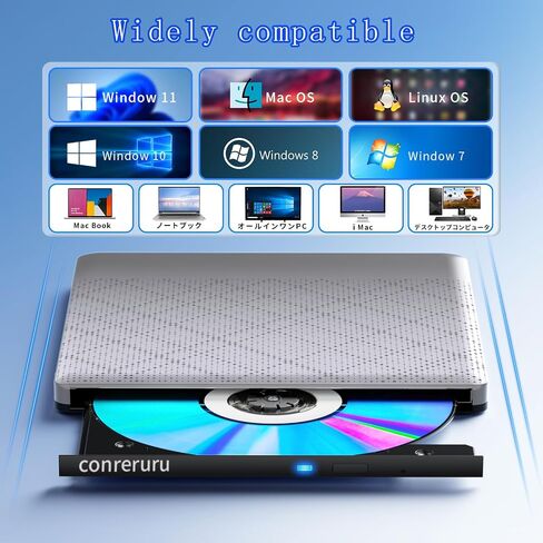 محرك أقراص DVD خارجي، واجهة USB-A+Type-c، متوافق مع محرك أقراص CD DVD المحمول، محرك أقراص CD/DVD للقراءة والكتابة متوافق مع Windows7-11/Mac OS رمادي in Saudi Arabia