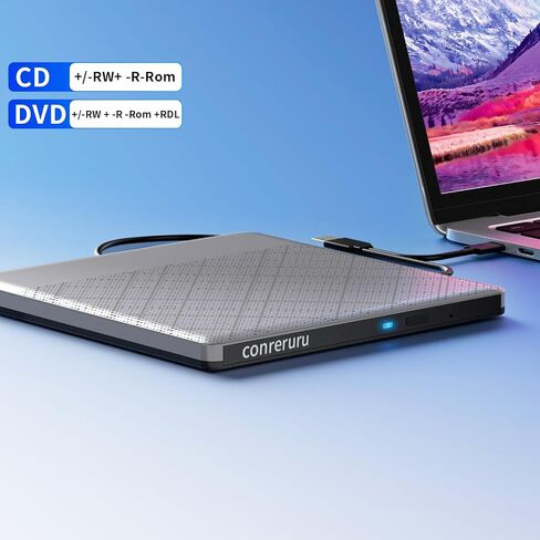 محرك أقراص DVD خارجي، واجهة USB-A+Type-c، متوافق مع محرك أقراص CD DVD المحمول، محرك أقراص CD/DVD للقراءة والكتابة متوافق مع Windows7-11/Mac OS رمادي in Saudi Arabia