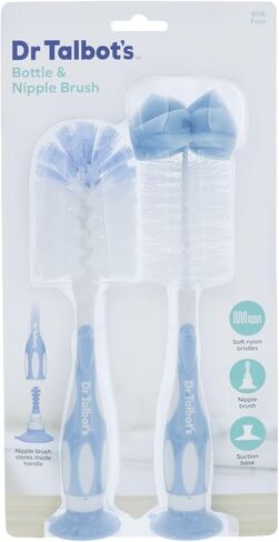 Dr. Talbot’s Bottle and Nipple Brush, Soft Nylon Bristles, Sponge Top, Handle with Suction Base, 2 pack, Blue in Saudi Arabia