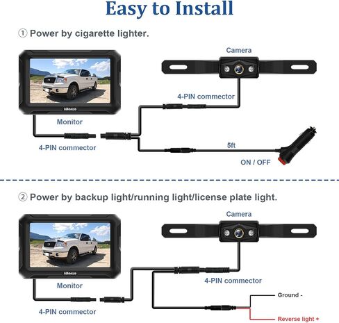 Backup Camera-Easy Setup HD 1080P Auto Color Night Vision- Rear View Camera with 4.3 Inch Monito Kit for SUV Pickup Sedan No-Delay Waterproof 150° Wide View DIY Parking Lines H4 in Saudi Arabia