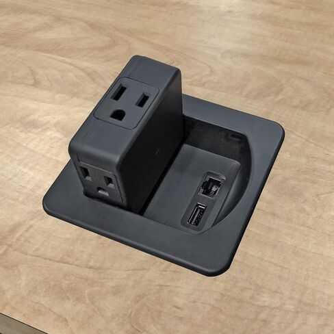 3 AC Power Outlets with 1 CAT6 Ethernet RJ45 Data Port + 1 USB Charging Ports - 2.4 Amp Fast Charger - Flip Top Swivel Power Center - Black in Saudi Arabia