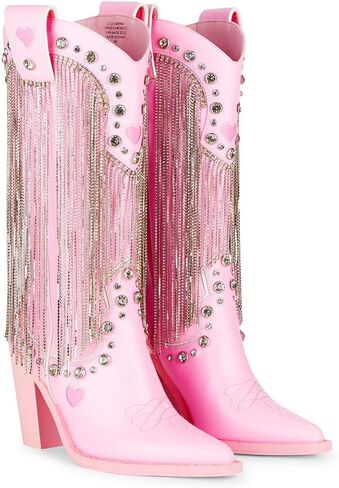 Dolls Kill Present Perfect Cowboy Boots by Sugar Thrillz - Vegan Leather Footwear With Rhinestone Fringe and Jewel Studs in Saudi Arabia