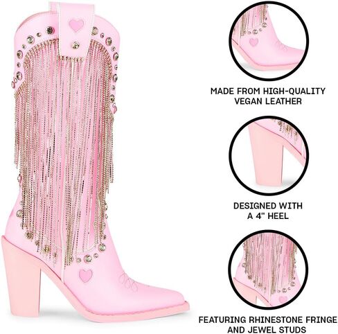 Dolls Kill Present Perfect Cowboy Boots by Sugar Thrillz - Vegan Leather Footwear With Rhinestone Fringe and Jewel Studs in Saudi Arabia