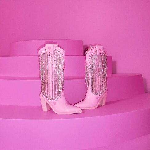 Dolls Kill Present Perfect Cowboy Boots by Sugar Thrillz - Vegan Leather Footwear With Rhinestone Fringe and Jewel Studs in Saudi Arabia
