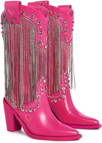 Dolls Kill Present Perfect Cowboy Boots by Sugar Thrillz - Vegan Leather Footwear With Rhinestone Fringe and Jewel Studs in Saudi Arabia