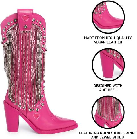 Dolls Kill Present Perfect Cowboy Boots by Sugar Thrillz - Vegan Leather Footwear With Rhinestone Fringe and Jewel Studs in Saudi Arabia