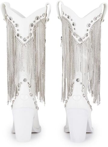 أحذية رعاة البقر المثالية من Dolls Kill Present من Sugar Thrillz - أحذية جلدية نباتية مع شراشيب من حجر الراين وأزرار مجوهرات in Kuwait