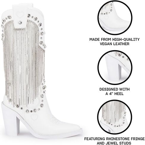 أحذية رعاة البقر المثالية من Dolls Kill Present من Sugar Thrillz - أحذية جلدية نباتية مع شراشيب من حجر الراين وأزرار مجوهرات in Kuwait