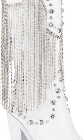 أحذية رعاة البقر المثالية من Dolls Kill Present من Sugar Thrillz - أحذية جلدية نباتية مع شراشيب من حجر الراين وأزرار مجوهرات in Kuwait