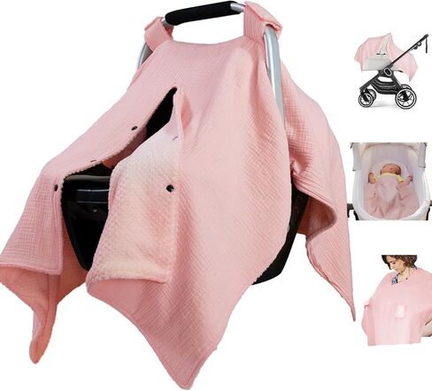 Muslin Cotton Baby car seat Canopy Cover with Flannel for Winter,Multi-Use Mom Nursing Breastfeeding Cover,Flannel Blanket for Infant,Pink. in Saudi Arabia