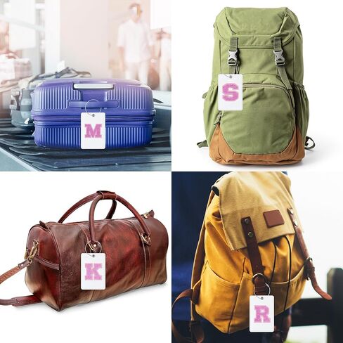 Sodsay 2 PCS Initial Luggage Tag, Luggage Tags for Suitcases Cute Sequin Letter PU Leather Travel Bag Baggage Tags ID Label with Steel Loops for Women Kids Teens(L, White Leather+Colorful Letter) in Kuwait