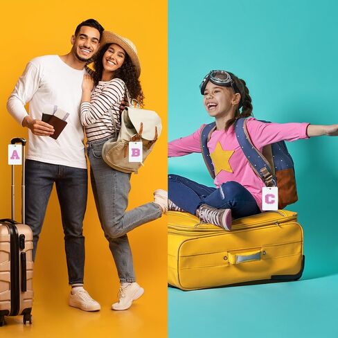 Sodsay 2 PCS Initial Luggage Tag, Luggage Tags for Suitcases Cute Sequin Letter PU Leather Travel Bag Baggage Tags ID Label with Steel Loops for Women Kids Teens(L, White Leather+Colorful Letter) in Kuwait