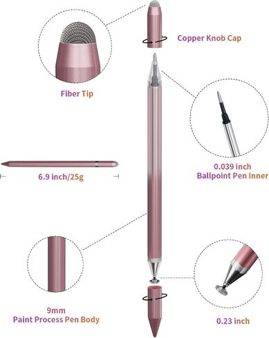 Stylus Pens for Touch Screens, Black Ballpoint Pen with Stylus Tip, 3 in 1 Stylus Pen for iPhone/iPad/Tablet/Android/Microsoft/Surface, Universal Stylus Compatible with All Touch Screens (Rose Gold) in Saudi Arabia