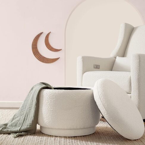 Babyletto Enoki Storage Ottoman in Ivory Boucle, Greenguard Gold and CertiPUR-US Certified in Saudi Arabia