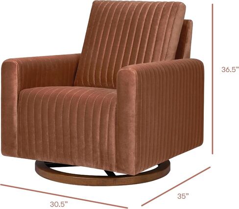 طائرة شراعية Babyletto Poe ذات قناة دوارة من المخمل الصدئ وقاعدة من الخشب الداكن، وحائزة على شهادة Greenguard Gold وCertiPUR-US in Kuwait