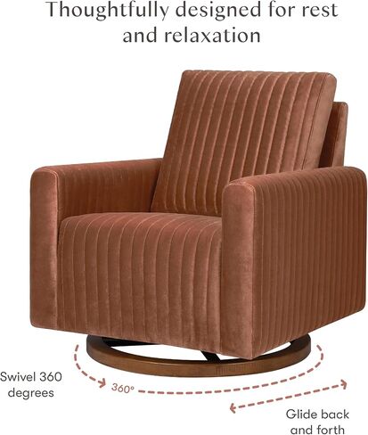 طائرة شراعية Babyletto Poe ذات قناة دوارة من المخمل الصدئ وقاعدة من الخشب الداكن، وحائزة على شهادة Greenguard Gold وCertiPUR-US in Kuwait
