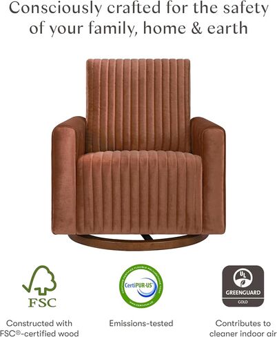 طائرة شراعية Babyletto Poe ذات قناة دوارة من المخمل الصدئ وقاعدة من الخشب الداكن، وحائزة على شهادة Greenguard Gold وCertiPUR-US in Kuwait