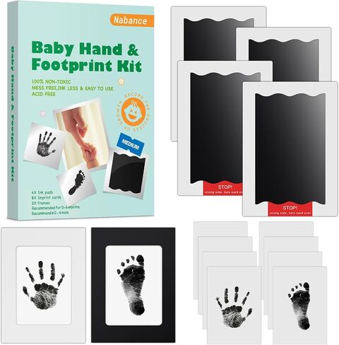 Nabance Inkless Baby Hand and Footprint Kit, Safe No Mess Ink Pad for Baby Hand and Footprints, 2 Inkless Print Pads with 2 Photo Frames, 4 Imprint Cards, Clean Touch Ink Pad for Baby Family Keepsake in Saudi Arabia