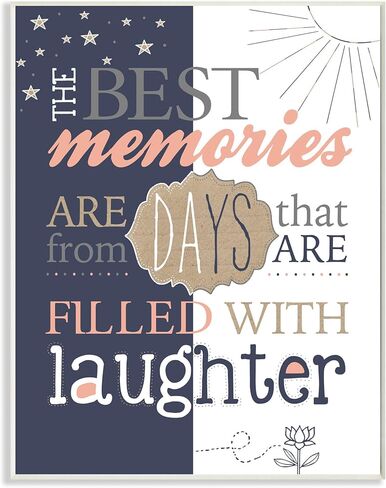 Stupell Industries The Best Memories and Laughter Blue and Peach Typography Wall Plaque, 10 x 15, Multi-Color in Saudi Arabia