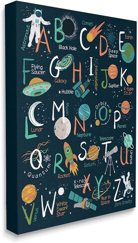 Stupell Industries Starry Space Alphabet Fantasy Constellations UFO Abc's, Designed by Lisa Whitebutton Canvas Wall Art, Blue in Saudi Arabia
