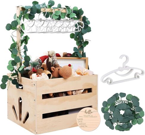 خزانة قفص استحمام خشبي للأطفال، سلة هدايا ترحيب بالطفل مع مقبض، لافتة إعلان الطفل، شماعات أطفال على شكل إكليل حرف كبير، سلة مخصصة للأطفال للوالدين الجدد في الحمل in Kuwait