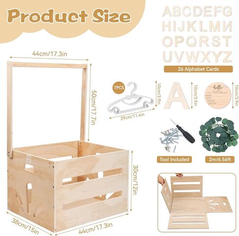 خزانة قفص استحمام خشبي للأطفال، سلة هدايا ترحيب بالطفل مع مقبض، لافتة إعلان الطفل، شماعات أطفال على شكل إكليل حرف كبير، سلة مخصصة للأطفال للوالدين الجدد في الحمل in Kuwait