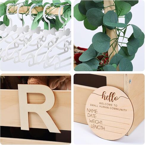 خزانة قفص استحمام خشبي للأطفال، سلة هدايا ترحيب بالطفل مع مقبض، لافتة إعلان الطفل، شماعات أطفال على شكل إكليل حرف كبير، سلة مخصصة للأطفال للوالدين الجدد في الحمل in Kuwait