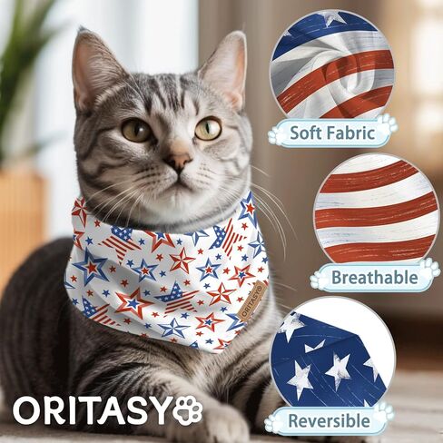 Oritasy علم الولايات المتحدة الوطني الرابع من يوليو الكلب عصابات، 2 حزمة مثلث الأوشحة الحيوانات الأليفة ذات الوجهين، النسيج قسط، باندانا لجميع الكلاب (كبير، نمط 2) in Kuwait