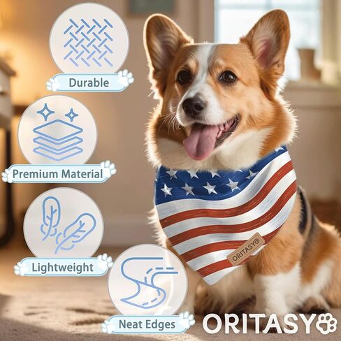 Oritasy علم الولايات المتحدة الوطني الرابع من يوليو الكلب عصابات، 2 حزمة مثلث الأوشحة الحيوانات الأليفة ذات الوجهين، النسيج قسط، باندانا لجميع الكلاب (كبير، نمط 2) in Kuwait