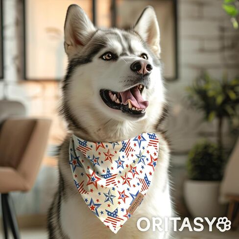 Oritasy علم الولايات المتحدة الوطني الرابع من يوليو الكلب عصابات، 2 حزمة مثلث الأوشحة الحيوانات الأليفة ذات الوجهين، النسيج قسط، باندانا لجميع الكلاب (كبير، نمط 2) in Kuwait
