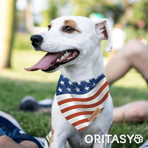 Oritasy علم الولايات المتحدة الوطني الرابع من يوليو الكلب عصابات، 2 حزمة مثلث الأوشحة الحيوانات الأليفة ذات الوجهين، النسيج قسط، باندانا لجميع الكلاب (كبير، نمط 2) in Kuwait