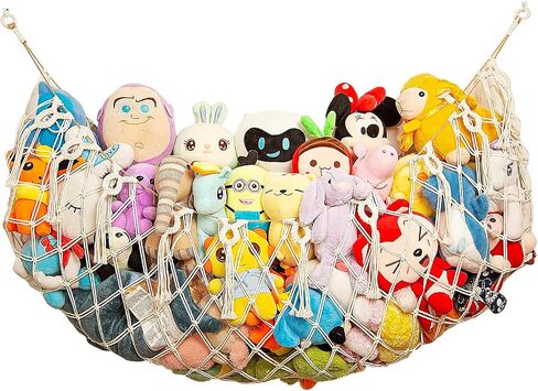 Stuffed Animal Hammock Corner Hanging Net Plush Toy Organizer Macrame Stuffed Animal Storage Display for Teddy Net Corner Toy Net for Bedroom-Khaki in Saudi Arabia