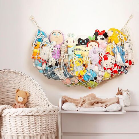 Stuffed Animal Hammock Corner Hanging Net Plush Toy Organizer Macrame Stuffed Animal Storage Display for Teddy Net Corner Toy Net for Bedroom-Khaki in Saudi Arabia