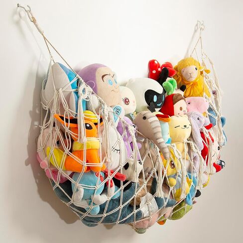Stuffed Animal Hammock Corner Hanging Net Plush Toy Organizer Macrame Stuffed Animal Storage Display for Teddy Net Corner Toy Net for Bedroom-Khaki in Saudi Arabia