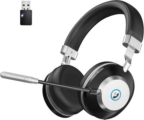 Wireless Headset, V5.2 Bluetooth Headset with Noise Cancelling Microphone, 52H Working Time Active Noise Cancelling Wireless Headphones with Mic Mute & USB Dongle for Work/Computer/Phone/Meeting/Zoom in Saudi Arabia