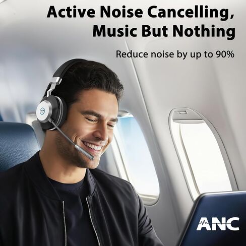 Wireless Headset, V5.2 Bluetooth Headset with Noise Cancelling Microphone, 52H Working Time Active Noise Cancelling Wireless Headphones with Mic Mute & USB Dongle for Work/Computer/Phone/Meeting/Zoom in Saudi Arabia