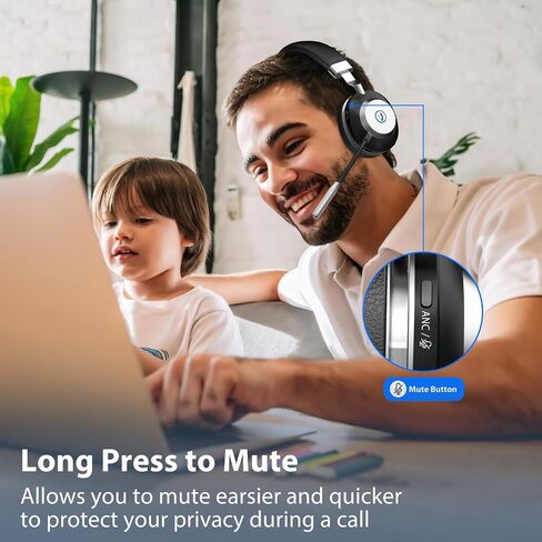 Wireless Headset, V5.2 Bluetooth Headset with Noise Cancelling Microphone, 52H Working Time Active Noise Cancelling Wireless Headphones with Mic Mute & USB Dongle for Work/Computer/Phone/Meeting/Zoom in Saudi Arabia