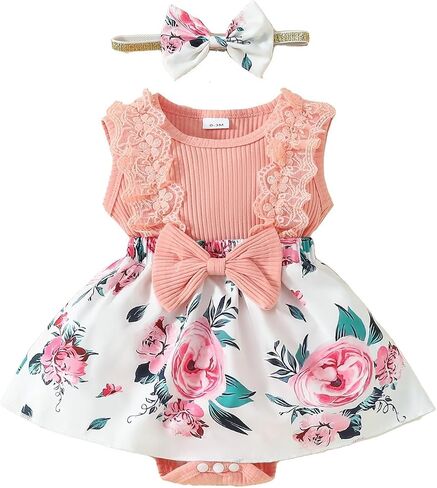 Bafeicao Newborn Baby Girl Clothes Rompers Sleeveless Lace Ruffles Floral Romper Dress Bodysuit Infant Dresses Summer Outfits in Saudi Arabia