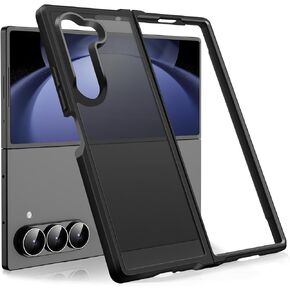 for Samsung Galaxy Z Fold 6 Case, Z Fold 6 Case with Camera Frame Protection, Thin Anti-Scratch PC Matte Translucent Back & Flexible TPU Hinge Shockproof Phone Case for Z Fold 6 5G (Black)