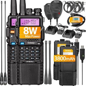 Ham Radio Walkie Talkie UV-5R Pro 8W Dual Band Two Way Radio with 3800mAh Battery and Handheld Speaker Mic and Antenna 2Pack and One USB Programming Cable