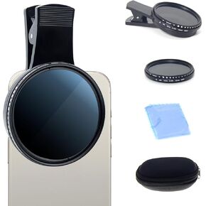52MM Clip-on ND2-ND400 Phone Lens Filter, Ultra Slim Phone Camera Lens Filter Compatible with iphone 15 Pro Max 14 13 12 11, Smart Phones, Adjustable Filter Multi-Coated ND Filter Kit