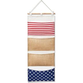 Juexica Fish Extender 32.3 x 13.2 Inch Hanging Pockets 4 Pocket Innovation Storage Bag Hanging Organizer Linen Cotton Wall Hanging Storage Bag for Cruise Cabin Door Closet Gifts(1 Pcs)
