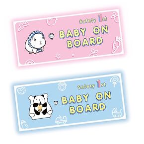 Kawaii Baby on Board Magnet for Car (2 Pcs), Baby in Car Sign High Intensity Reflective Safety 1st Warning Signs (Pink/Blue)