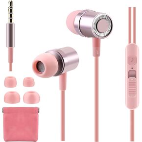 Kids Wired Earbuds with Mic, Comfortable Lightweight Cute Ear Buds with Case for School, Travel, Running and Sports, Corded Earphones for Girls, Boys, Women, Small Ear Headphones -Pink
