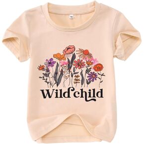 Toddler Baby Girl Flower T Shirt Cute Wild Child Floral Print Short Sleeve Shirt Kid Summer Casual Tee Tops